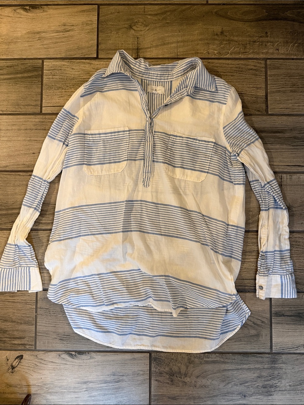 Lou & Grey White and Light Blue Striped Button-Down Shirt